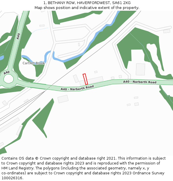 1, BETHANY ROW, HAVERFORDWEST, SA61 2XG: Location map and indicative extent of plot