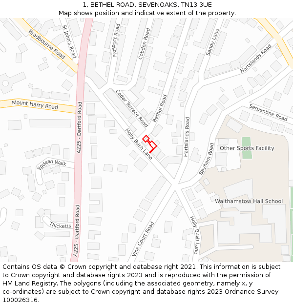 1, BETHEL ROAD, SEVENOAKS, TN13 3UE: Location map and indicative extent of plot