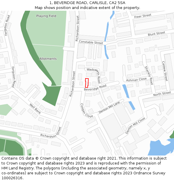 1, BEVERIDGE ROAD, CARLISLE, CA2 5SA: Location map and indicative extent of plot