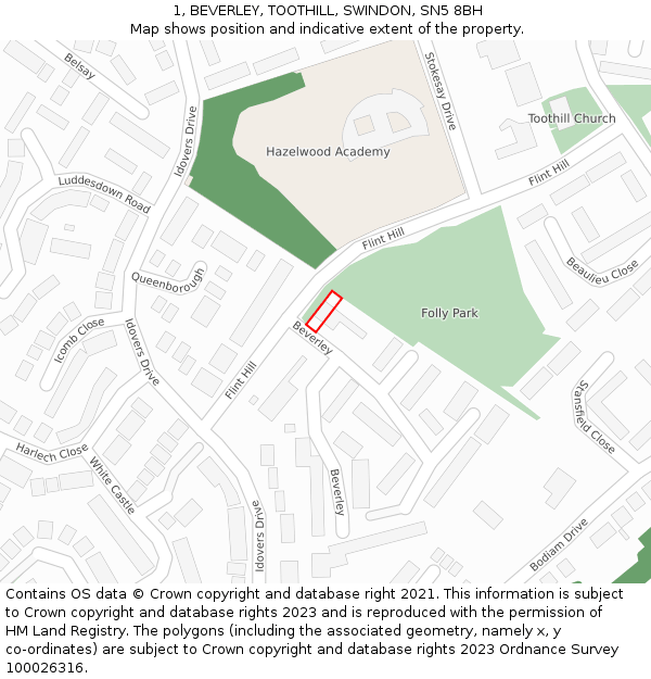 1, BEVERLEY, TOOTHILL, SWINDON, SN5 8BH: Location map and indicative extent of plot
