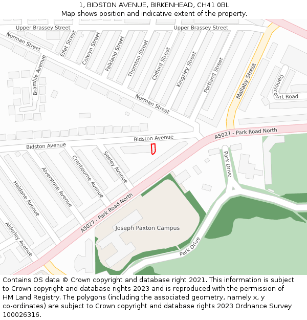 1, BIDSTON AVENUE, BIRKENHEAD, CH41 0BL: Location map and indicative extent of plot
