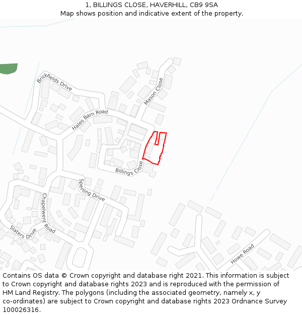 1, BILLINGS CLOSE, HAVERHILL, CB9 9SA: Location map and indicative extent of plot