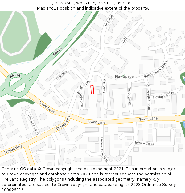 1, BIRKDALE, WARMLEY, BRISTOL, BS30 8GH: Location map and indicative extent of plot