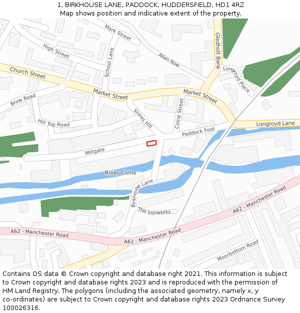 1, BIRKHOUSE LANE, PADDOCK, HUDDERSFIELD, HD1 4RZ: Location map and indicative extent of plot