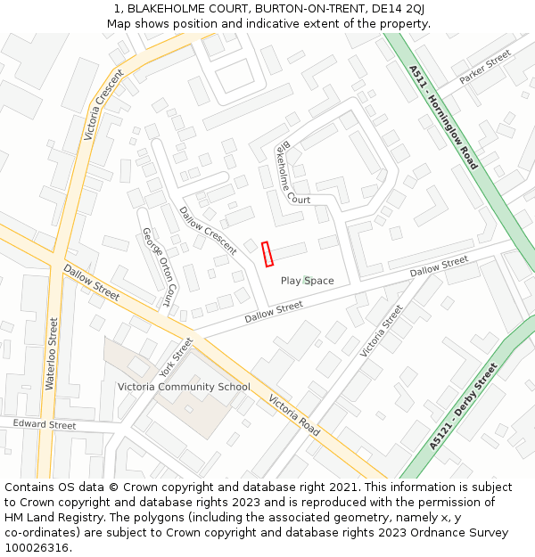 1, BLAKEHOLME COURT, BURTON-ON-TRENT, DE14 2QJ: Location map and indicative extent of plot