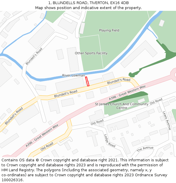 1, BLUNDELLS ROAD, TIVERTON, EX16 4DB: Location map and indicative extent of plot