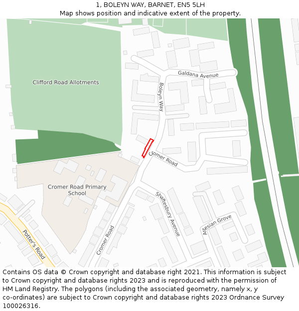 1, BOLEYN WAY, BARNET, EN5 5LH: Location map and indicative extent of plot