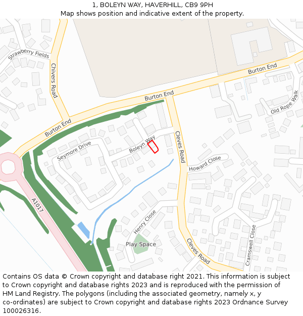 1, BOLEYN WAY, HAVERHILL, CB9 9PH: Location map and indicative extent of plot