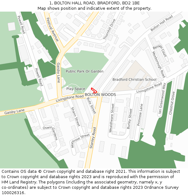 1, BOLTON HALL ROAD, BRADFORD, BD2 1BE: Location map and indicative extent of plot