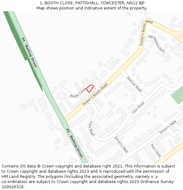 1, BOOTH CLOSE, PATTISHALL, TOWCESTER, NN12 8JP: Location map and indicative extent of plot