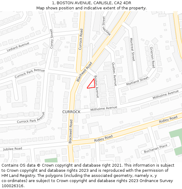 1, BOSTON AVENUE, CARLISLE, CA2 4DR: Location map and indicative extent of plot