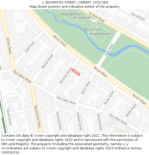 1, BOVERTON STREET, CARDIFF, CF23 5ES: Location map and indicative extent of plot