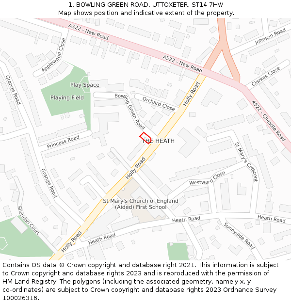 1, BOWLING GREEN ROAD, UTTOXETER, ST14 7HW: Location map and indicative extent of plot
