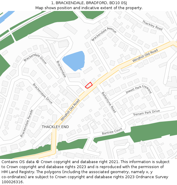 1, BRACKENDALE, BRADFORD, BD10 0SJ: Location map and indicative extent of plot