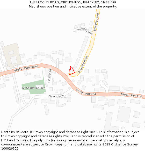 1, BRACKLEY ROAD, CROUGHTON, BRACKLEY, NN13 5PP: Location map and indicative extent of plot