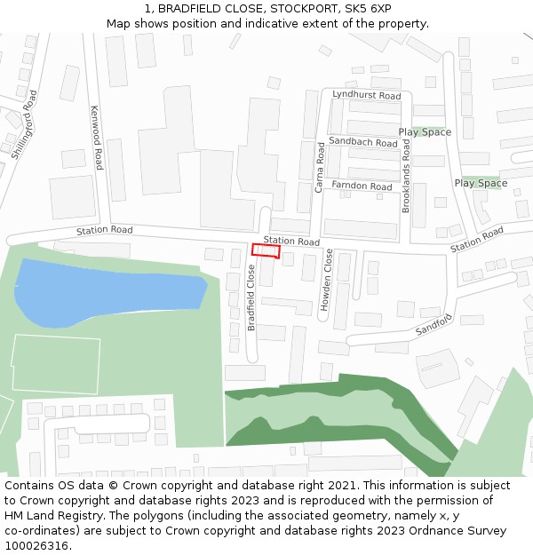 1, BRADFIELD CLOSE, STOCKPORT, SK5 6XP: Location map and indicative extent of plot