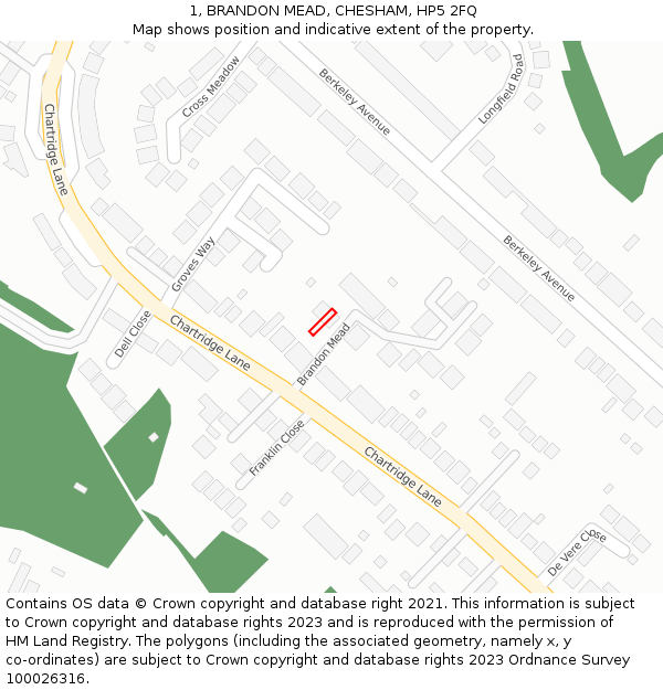 1, BRANDON MEAD, CHESHAM, HP5 2FQ: Location map and indicative extent of plot