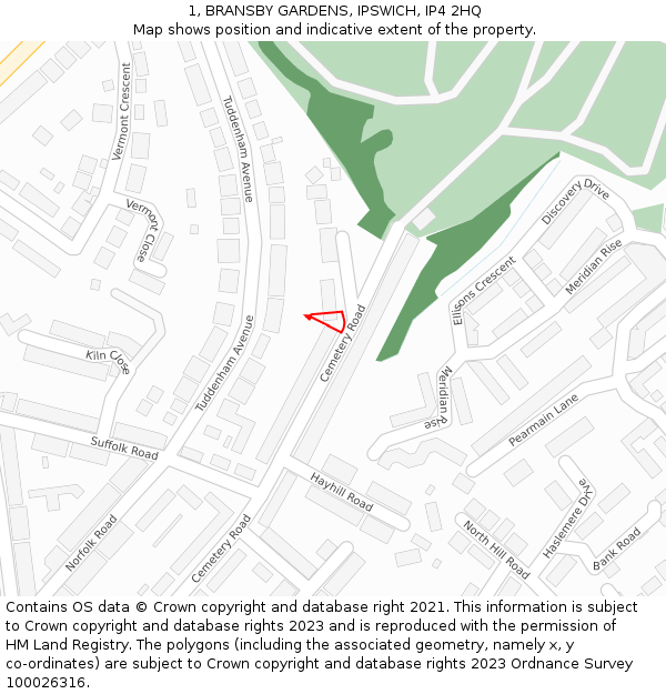 1, BRANSBY GARDENS, IPSWICH, IP4 2HQ: Location map and indicative extent of plot