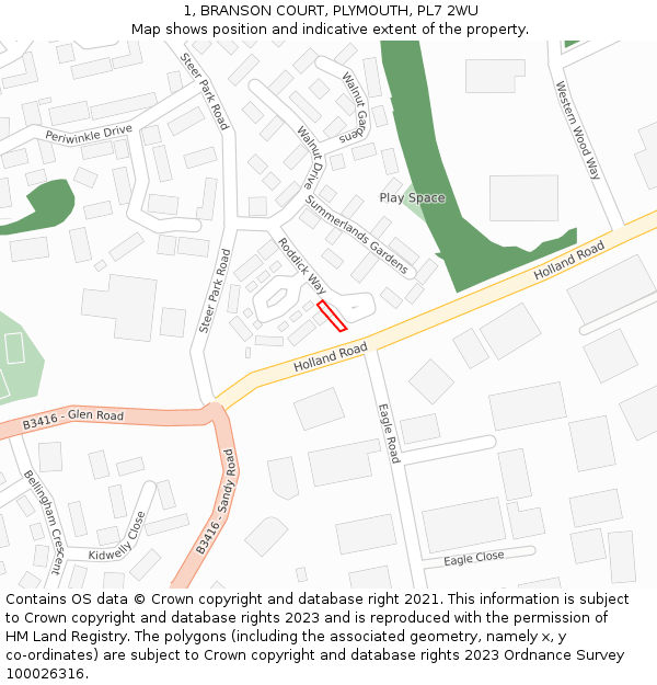 1, BRANSON COURT, PLYMOUTH, PL7 2WU: Location map and indicative extent of plot