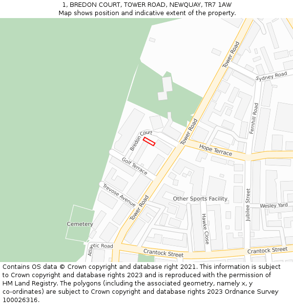 1, BREDON COURT, TOWER ROAD, NEWQUAY, TR7 1AW: Location map and indicative extent of plot