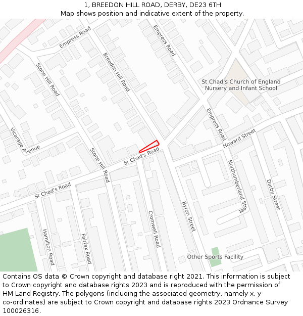 1, BREEDON HILL ROAD, DERBY, DE23 6TH: Location map and indicative extent of plot