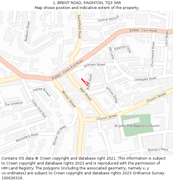 1, BRENT ROAD, PAIGNTON, TQ3 3AR: Location map and indicative extent of plot