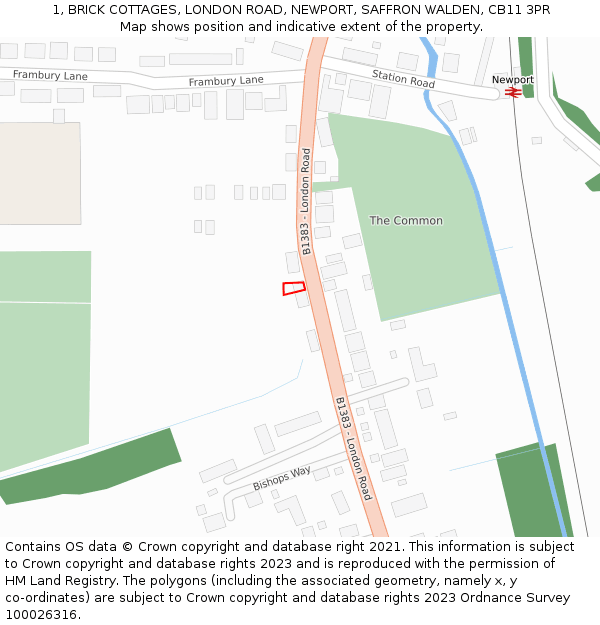 1, BRICK COTTAGES, LONDON ROAD, NEWPORT, SAFFRON WALDEN, CB11 3PR: Location map and indicative extent of plot