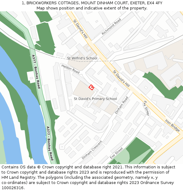 1, BRICKWORKERS COTTAGES, MOUNT DINHAM COURT, EXETER, EX4 4FY: Location map and indicative extent of plot