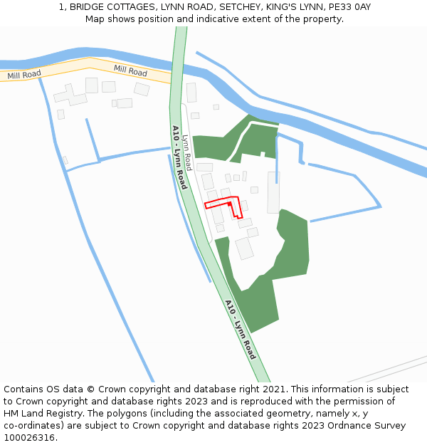 1, BRIDGE COTTAGES, LYNN ROAD, SETCHEY, KING'S LYNN, PE33 0AY: Location map and indicative extent of plot