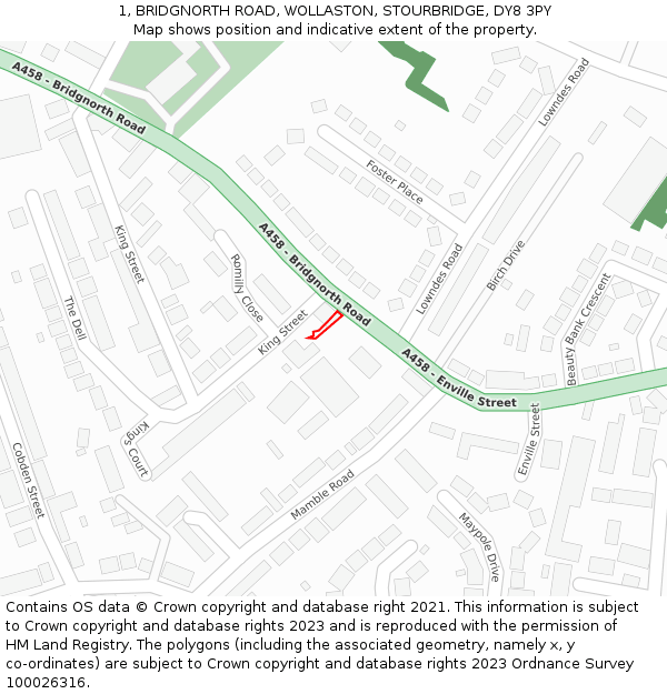 1, BRIDGNORTH ROAD, WOLLASTON, STOURBRIDGE, DY8 3PY: Location map and indicative extent of plot