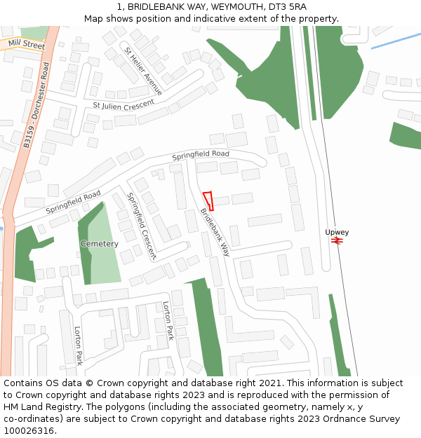 1, BRIDLEBANK WAY, WEYMOUTH, DT3 5RA: Location map and indicative extent of plot