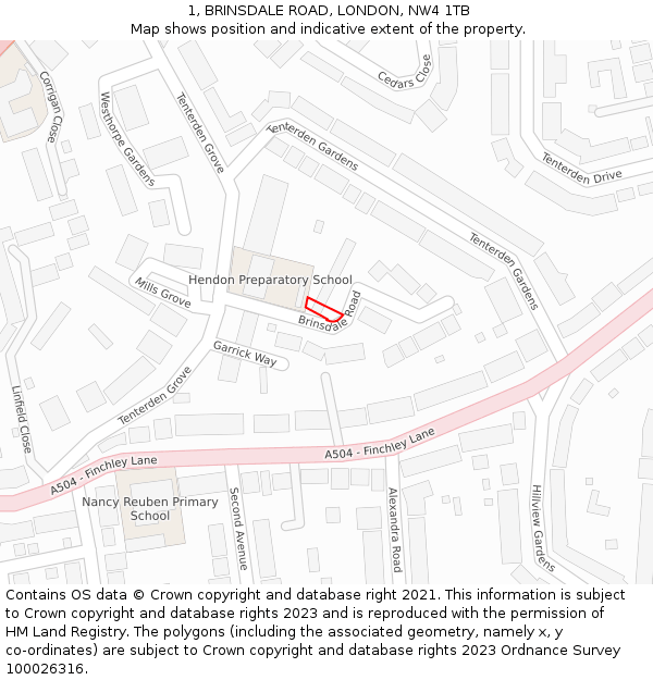 1, BRINSDALE ROAD, LONDON, NW4 1TB: Location map and indicative extent of plot