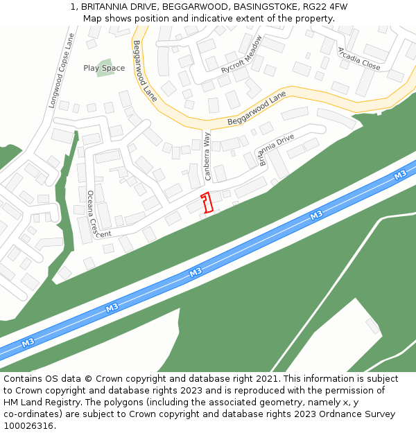 1, BRITANNIA DRIVE, BEGGARWOOD, BASINGSTOKE, RG22 4FW: Location map and indicative extent of plot