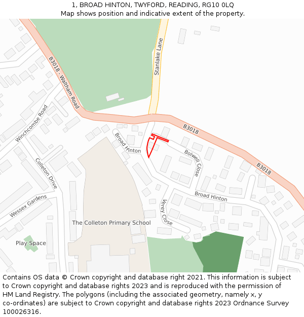 1, BROAD HINTON, TWYFORD, READING, RG10 0LQ: Location map and indicative extent of plot
