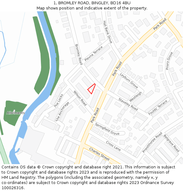 1, BROMLEY ROAD, BINGLEY, BD16 4BU: Location map and indicative extent of plot