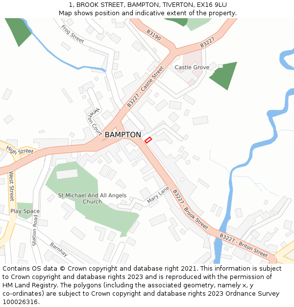 1, BROOK STREET, BAMPTON, TIVERTON, EX16 9LU: Location map and indicative extent of plot