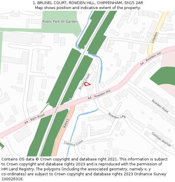 1, BRUNEL COURT, ROWDEN HILL, CHIPPENHAM, SN15 2AR: Location map and indicative extent of plot