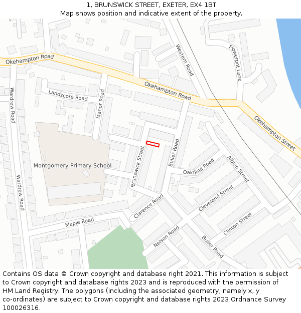 1, BRUNSWICK STREET, EXETER, EX4 1BT: Location map and indicative extent of plot