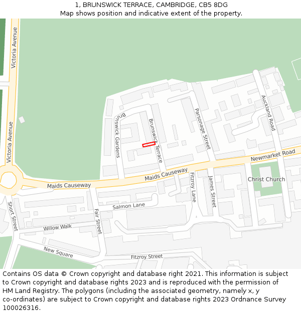 1, BRUNSWICK TERRACE, CAMBRIDGE, CB5 8DG: Location map and indicative extent of plot