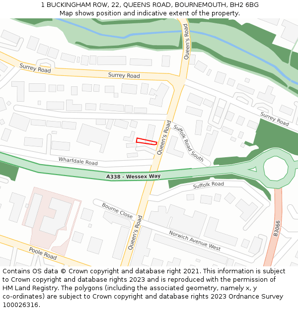 1 BUCKINGHAM ROW, 22, QUEENS ROAD, BOURNEMOUTH, BH2 6BG: Location map and indicative extent of plot
