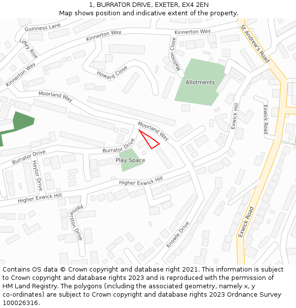 1, BURRATOR DRIVE, EXETER, EX4 2EN: Location map and indicative extent of plot