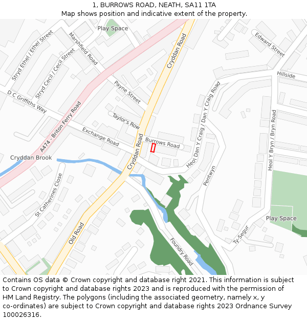 1, BURROWS ROAD, NEATH, SA11 1TA: Location map and indicative extent of plot