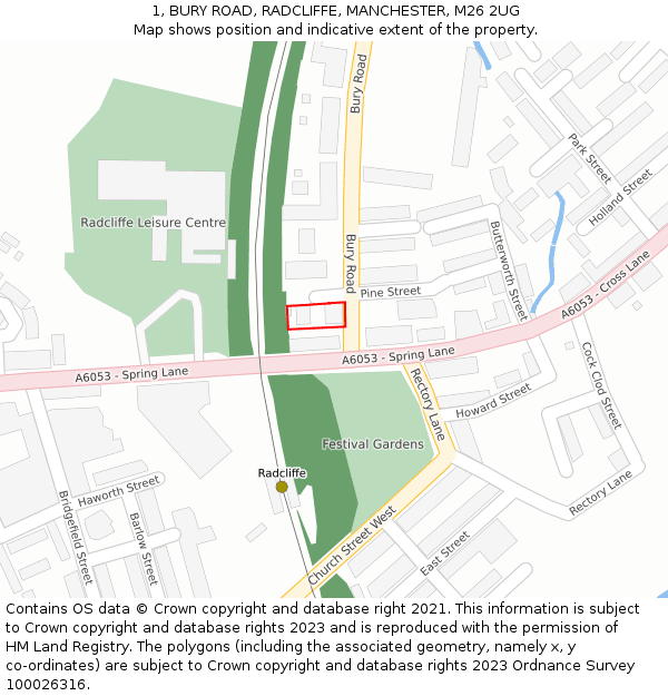 1, BURY ROAD, RADCLIFFE, MANCHESTER, M26 2UG: Location map and indicative extent of plot
