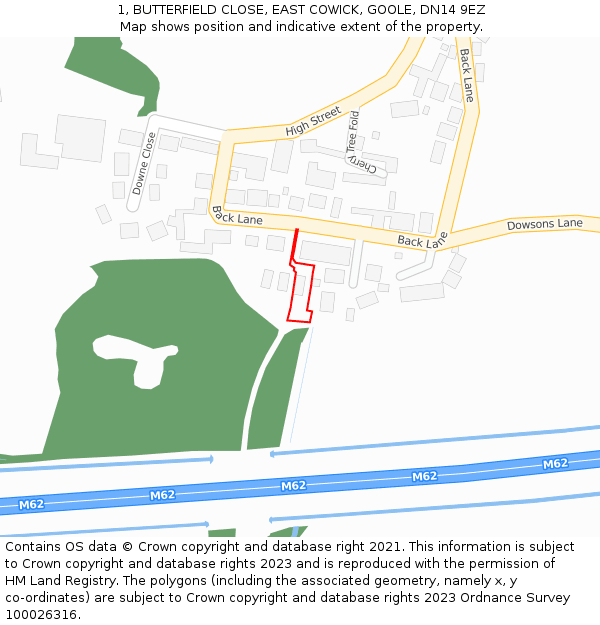 1, BUTTERFIELD CLOSE, EAST COWICK, GOOLE, DN14 9EZ: Location map and indicative extent of plot