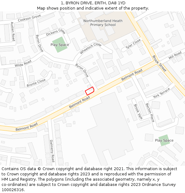 1, BYRON DRIVE, ERITH, DA8 1YD: Location map and indicative extent of plot