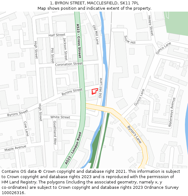1, BYRON STREET, MACCLESFIELD, SK11 7PL: Location map and indicative extent of plot