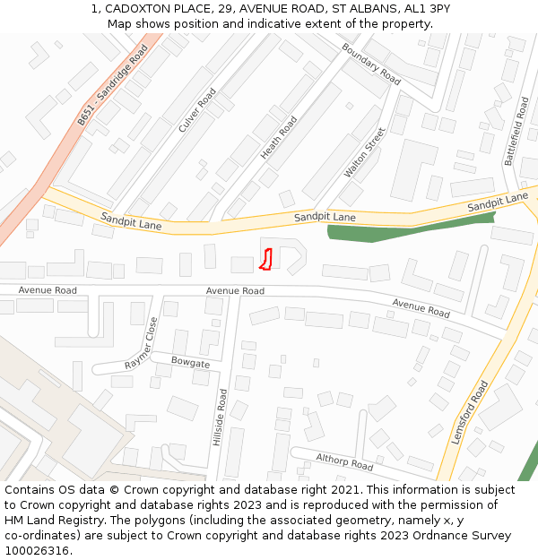 1, CADOXTON PLACE, 29, AVENUE ROAD, ST ALBANS, AL1 3PY: Location map and indicative extent of plot