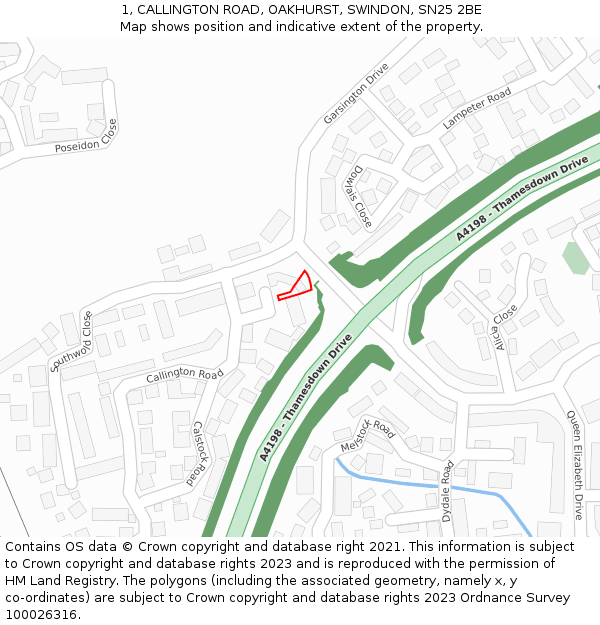 1, CALLINGTON ROAD, OAKHURST, SWINDON, SN25 2BE: Location map and indicative extent of plot