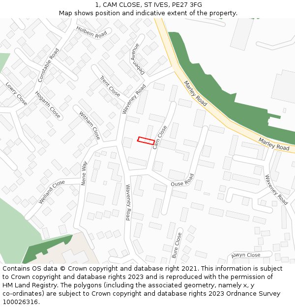 1, CAM CLOSE, ST IVES, PE27 3FG: Location map and indicative extent of plot