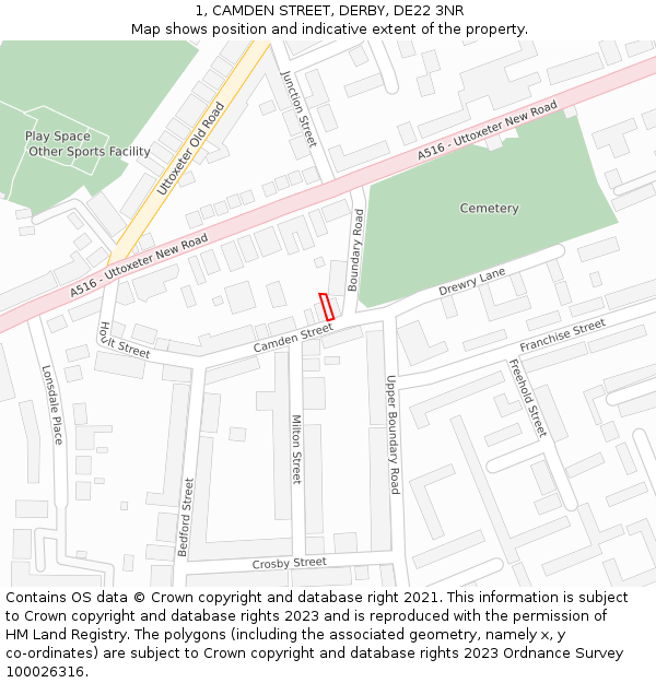 1, CAMDEN STREET, DERBY, DE22 3NR: Location map and indicative extent of plot
